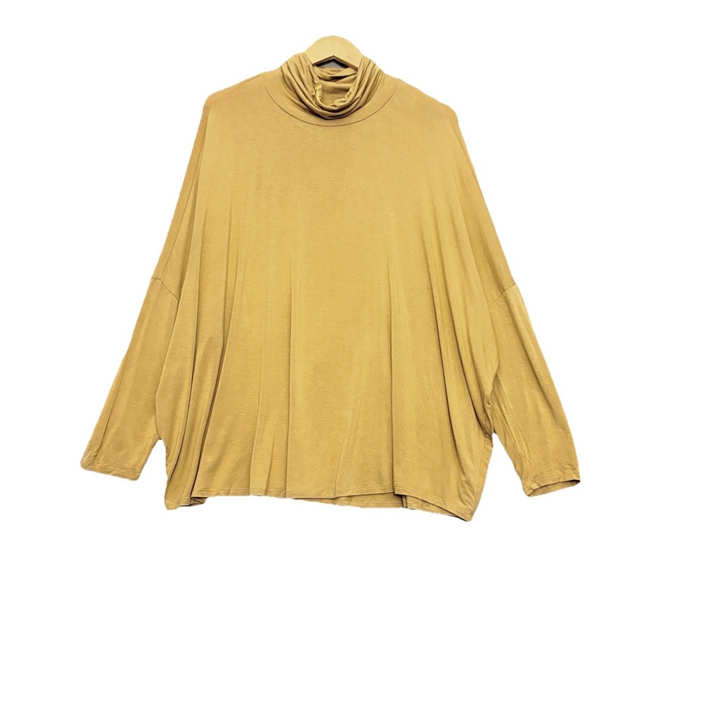 Marla Wynne Layers Turtleneck Tunic‎ Top 1X Mustard Casual Minimalist Oversized
